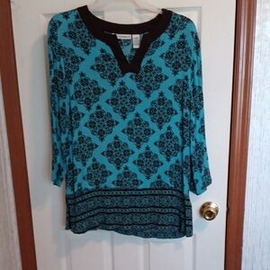 Tunic, Sag Harbor, XL, Turquoise And Brown